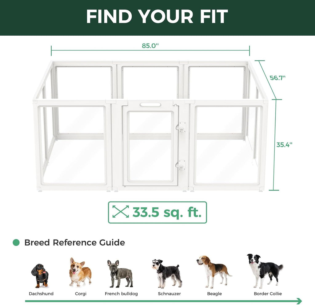 FXW AuraSpace Acrylic Indoor Dog Playpen for Puppies and Small Dogs, 24 Inch, 8 Panels, White