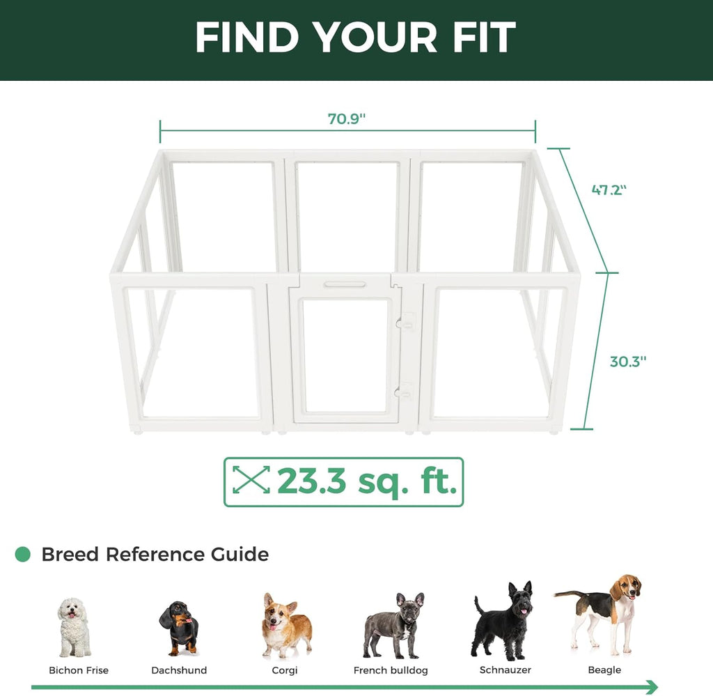 FXW AuraSpace Acrylic Indoor Dog Playpen for Puppies and Small Dogs, 24 Inch, 8 Panels, White