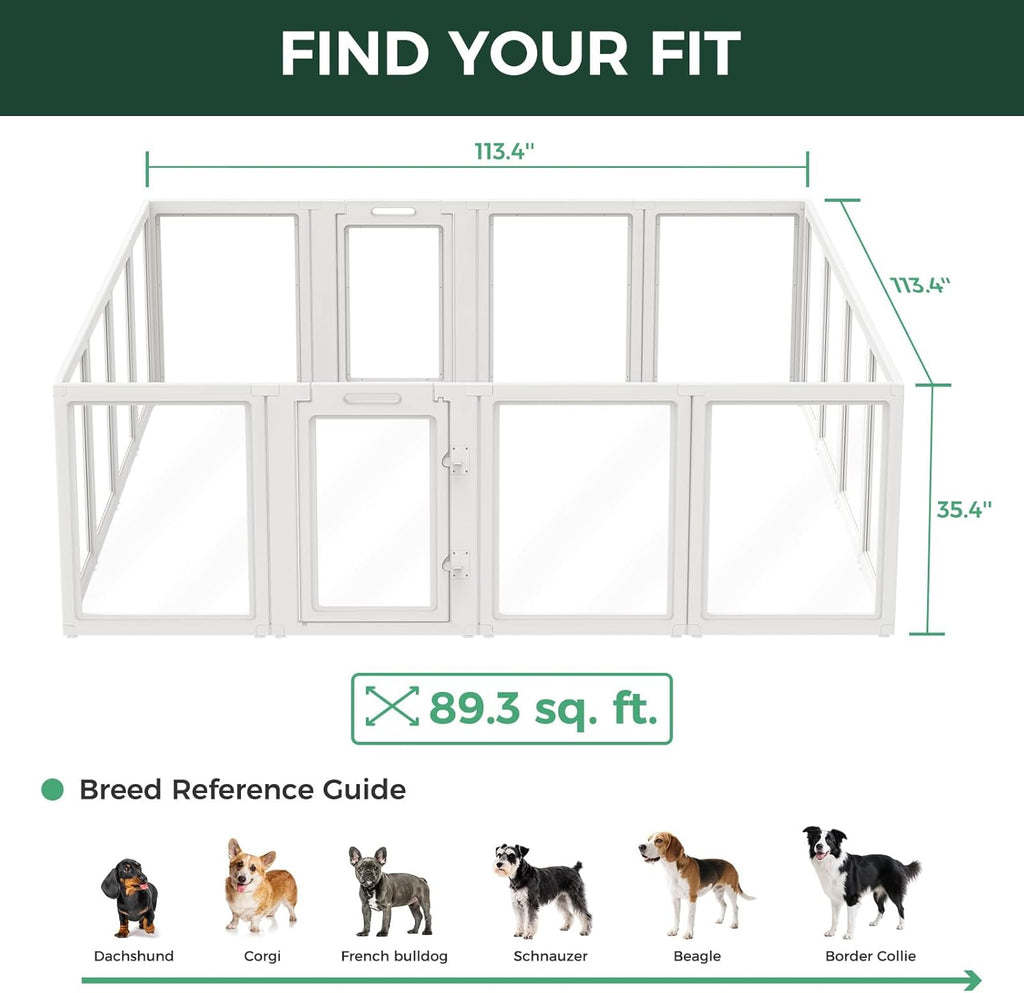 FXW AuraSpace Acrylic Indoor Dog Playpen for Puppies and Small Dogs, 24 Inch, 8 Panels, White