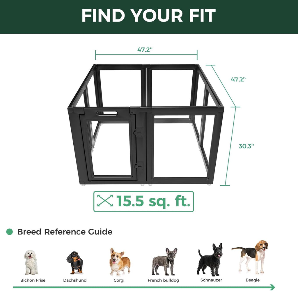 FXW AuraSpace Acrylic Indoor Dog Playpen for Puppies and Small Dogs, 24 Inch, 8 Panels, White