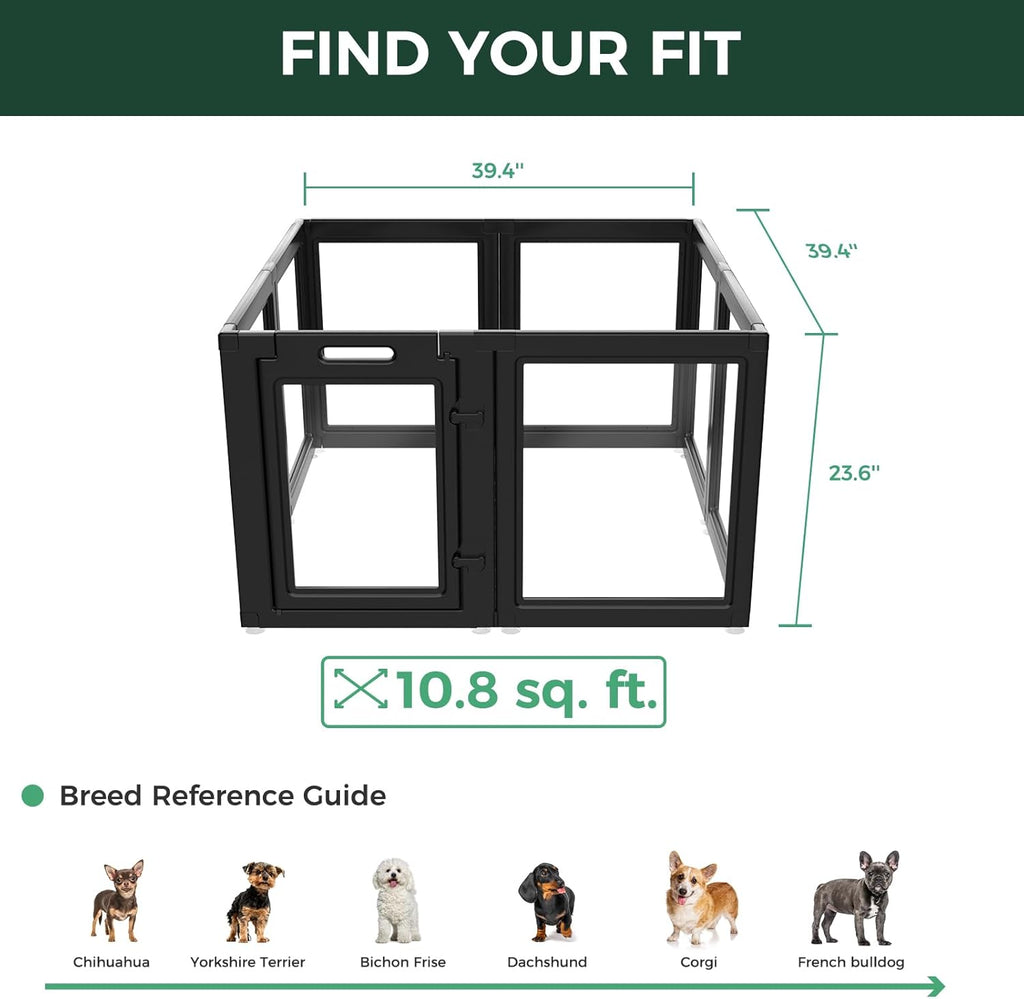 FXW AuraSpace Acrylic Indoor Dog Playpen for Puppies and Small Dogs, 24 Inch, 8 Panels, White