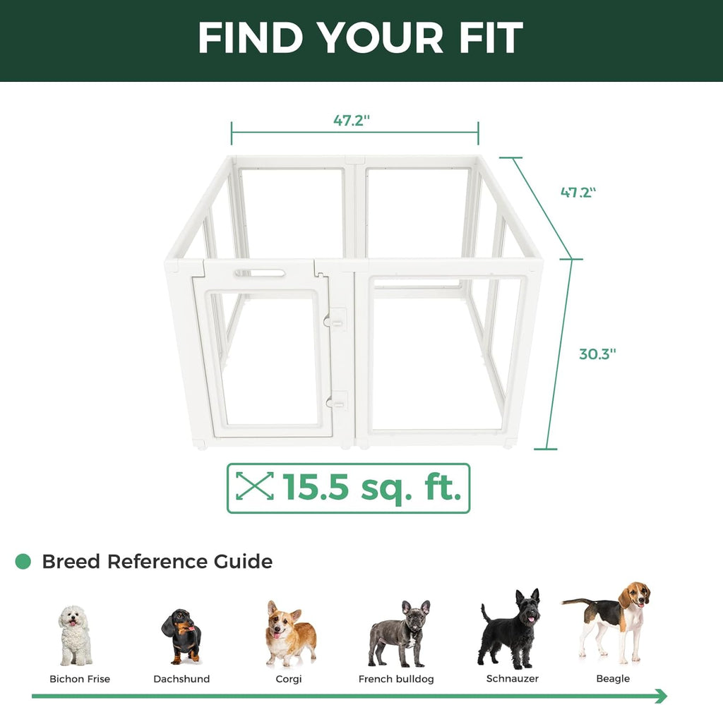 FXW AuraSpace Acrylic Indoor Dog Playpen for Puppies and Small Dogs, 24 Inch, 8 Panels, White