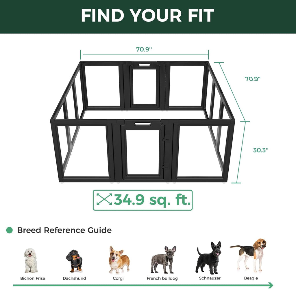 FXW AuraSpace Acrylic Indoor Dog Playpen for Puppies and Small Dogs, 24 Inch, 8 Panels, White