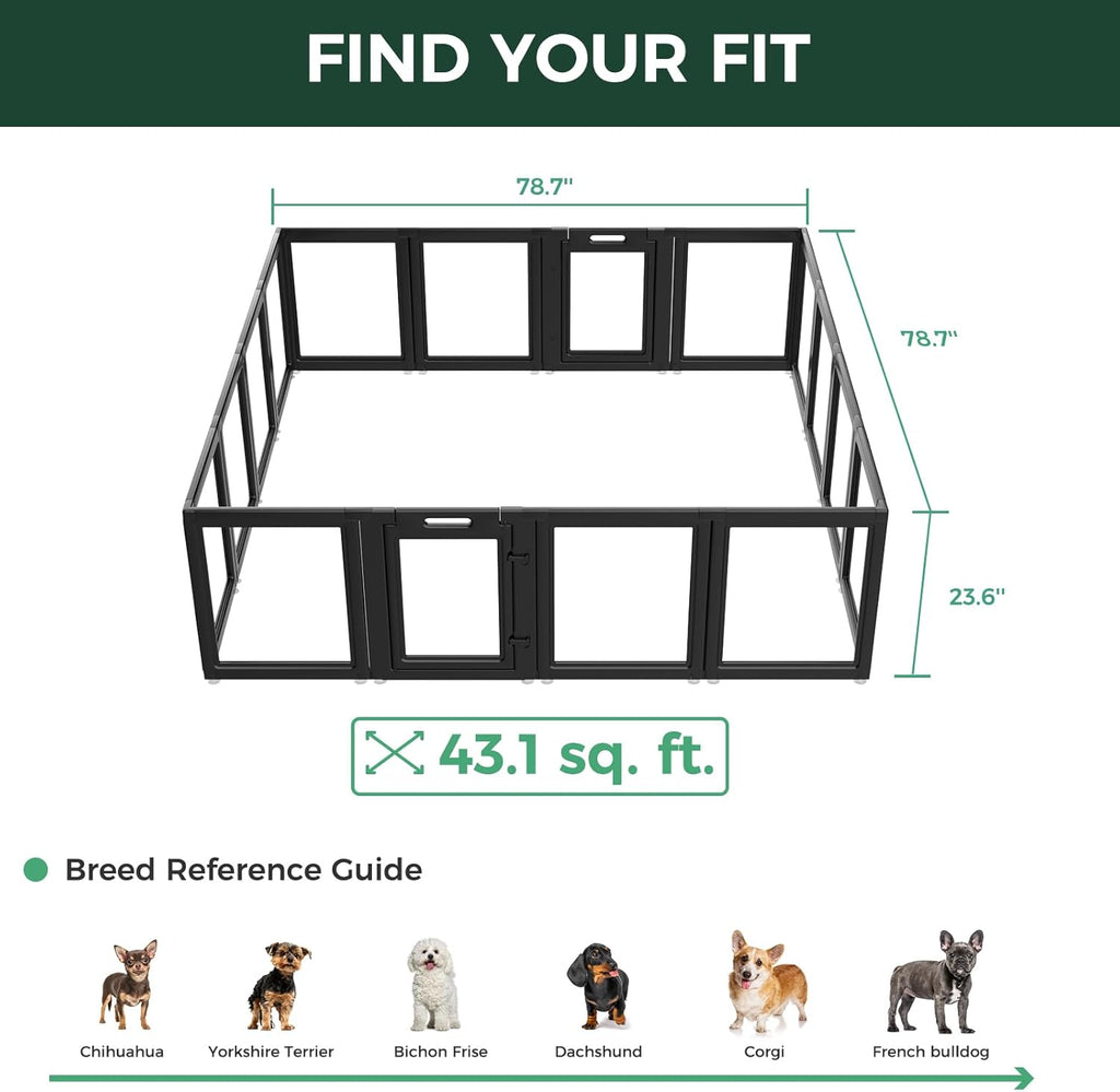FXW AuraSpace Acrylic Indoor Dog Playpen for Puppies and Small Dogs, 24 Inch, 8 Panels, White