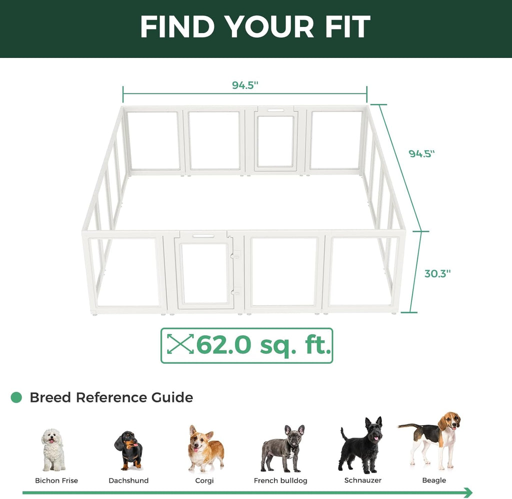 FXW AuraSpace Acrylic Indoor Dog Playpen for Puppies and Small Dogs, 24 Inch, 8 Panels, White