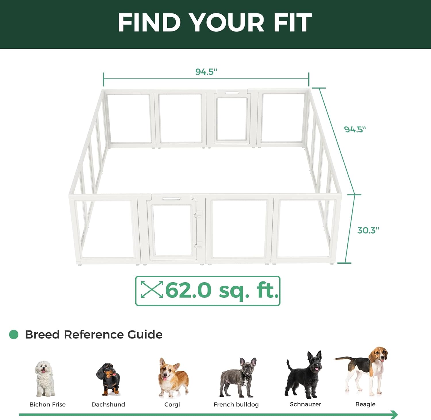 FXW AuraSpace Acrylic Indoor Dog Playpen for Puppies and Small Dogs, 24 Inch, 8 Panels, White