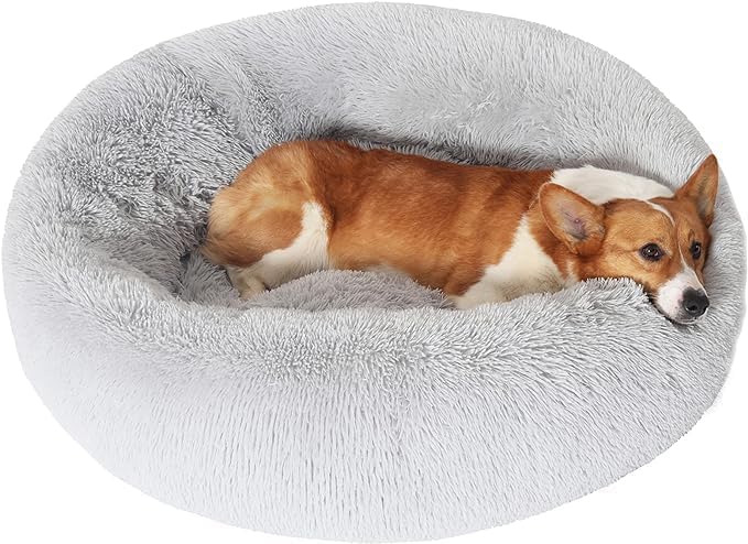JOLLYVOGUE Dog & Cat Bed, Calming Anti-Anxiety Pet Bed for Small Dogs, Fluffy Donut Cushion for Small and Medium Pets (20")
