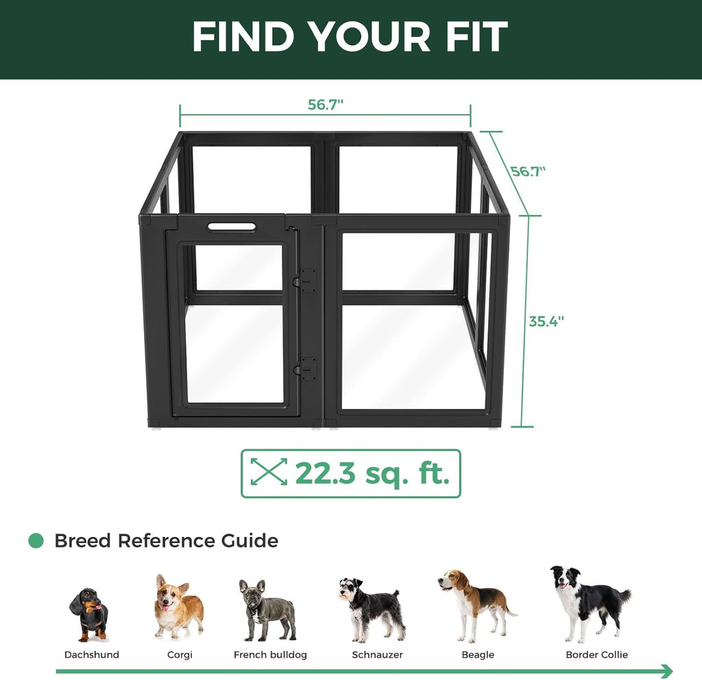 FXW AuraSpace Acrylic Indoor Dog Playpen for Puppies and Small Dogs, 24 Inch, 8 Panels, White