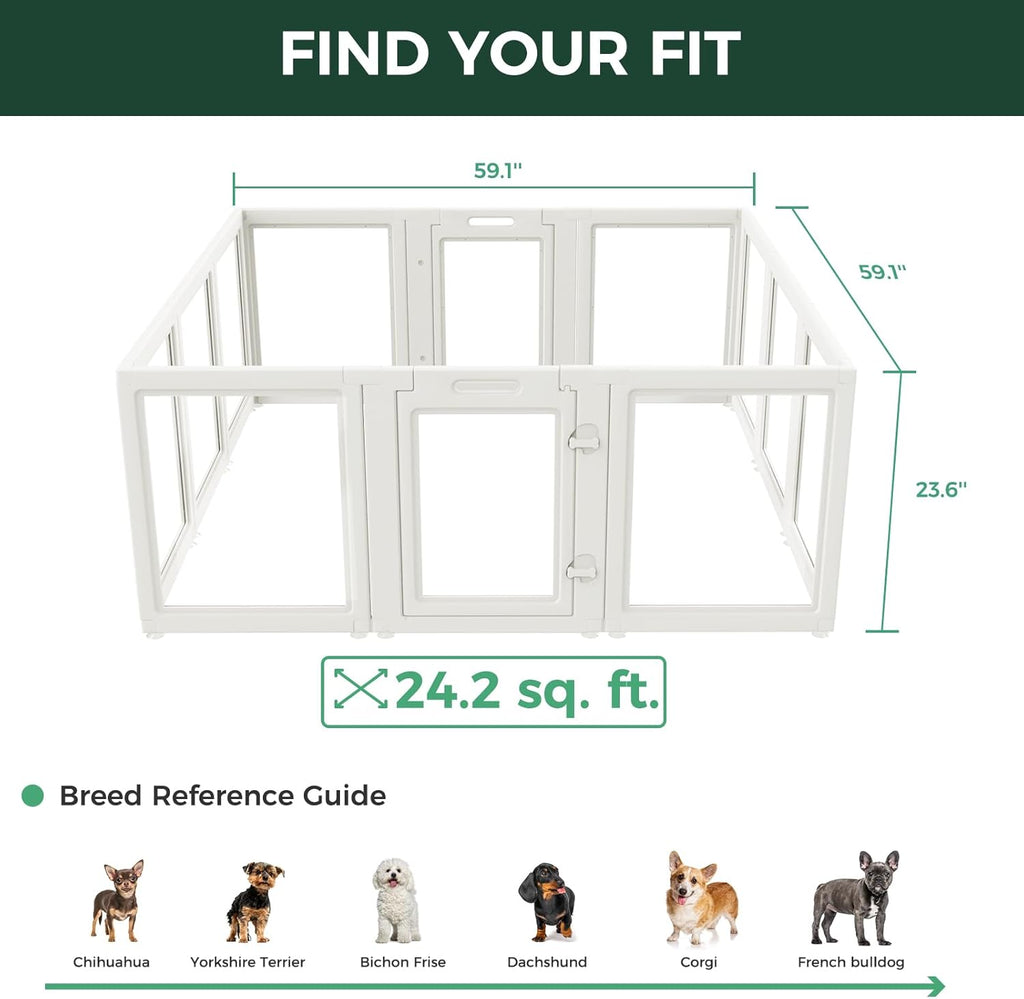FXW AuraSpace Acrylic Indoor Dog Playpen for Puppies and Small Dogs, 24 Inch, 8 Panels, White