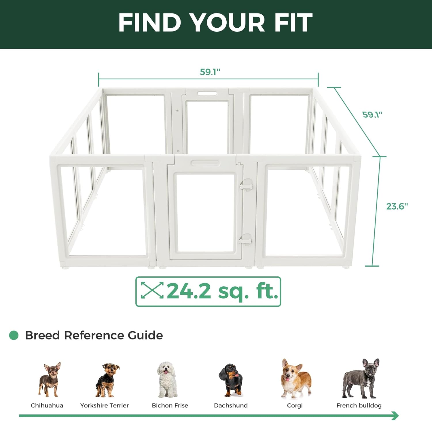 FXW AuraSpace Acrylic Indoor Dog Playpen for Puppies and Small Dogs, 24 Inch, 8 Panels, White