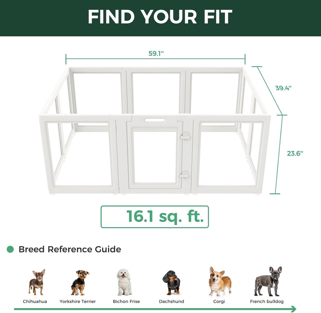 FXW AuraSpace Acrylic Indoor Dog Playpen for Puppies and Small Dogs, 24 Inch, 8 Panels, White