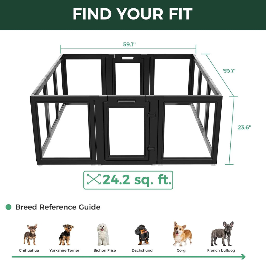 FXW AuraSpace Acrylic Indoor Dog Playpen for Puppies and Small Dogs, 24 Inch, 8 Panels, White