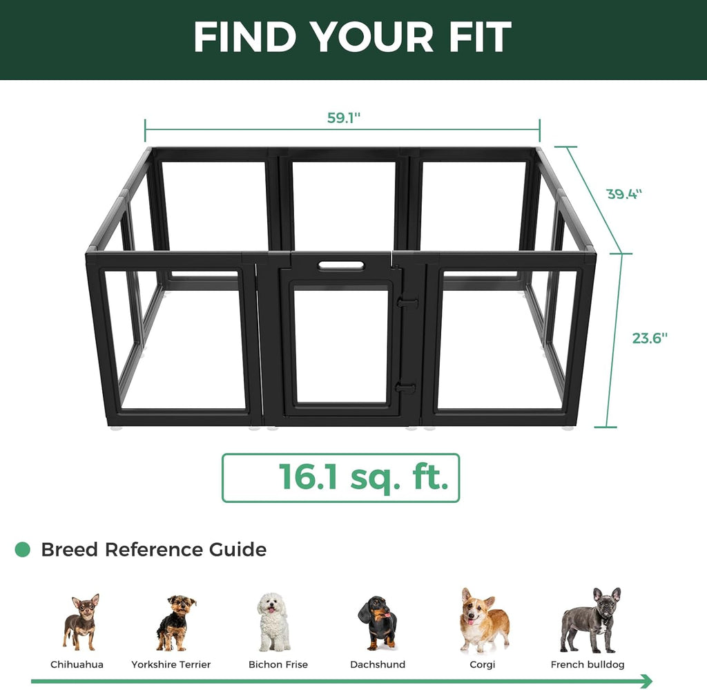 FXW AuraSpace Acrylic Indoor Dog Playpen for Puppies and Small Dogs, 24 Inch, 8 Panels, White