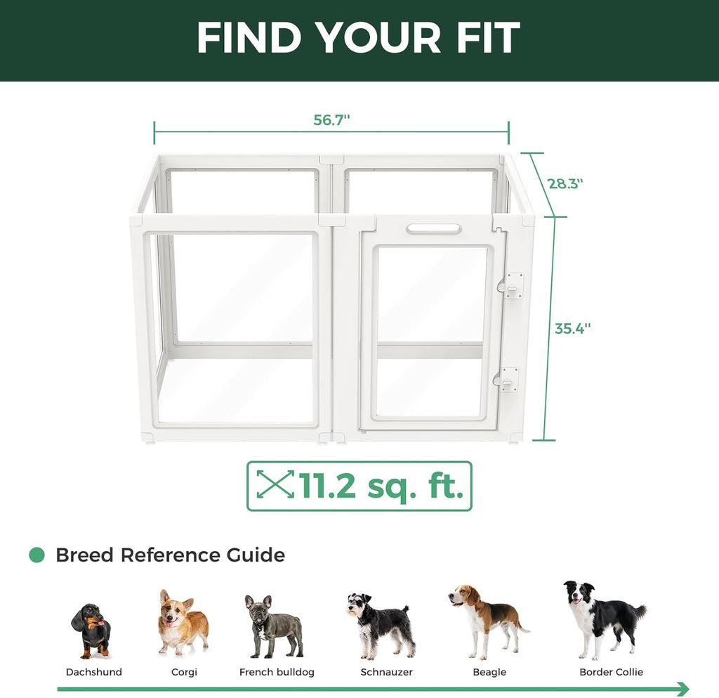 FXW AuraSpace Acrylic Indoor Dog Playpen for Puppies and Small Dogs, 24 Inch, 8 Panels, White