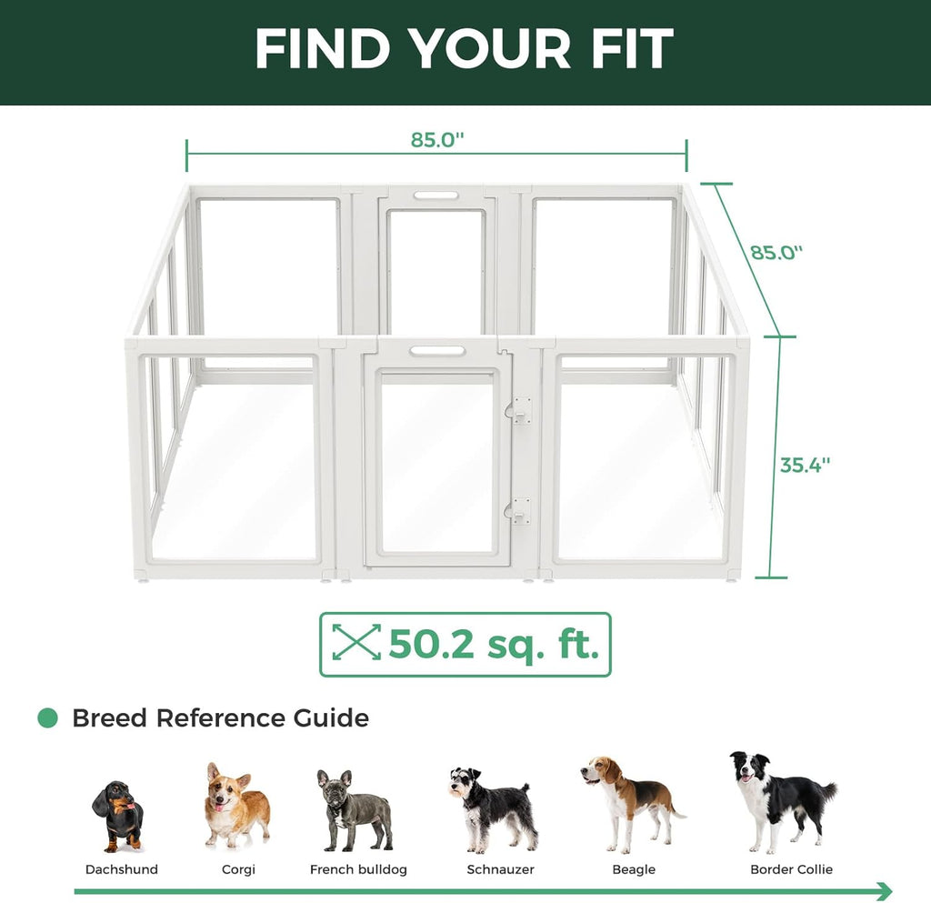 FXW AuraSpace Acrylic Indoor Dog Playpen for Puppies and Small Dogs, 24 Inch, 8 Panels, White