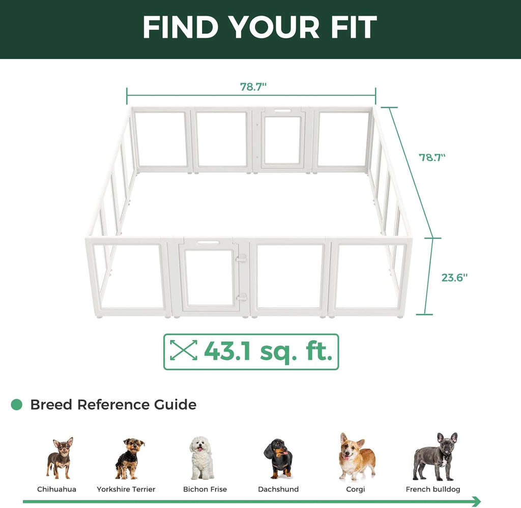 FXW AuraSpace Acrylic Indoor Dog Playpen for Puppies and Small Dogs, 24 Inch, 8 Panels, White