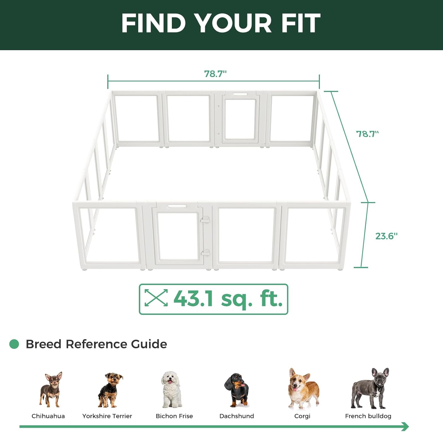 FXW AuraSpace Acrylic Indoor Dog Playpen for Puppies and Small Dogs, 24 Inch, 8 Panels, White