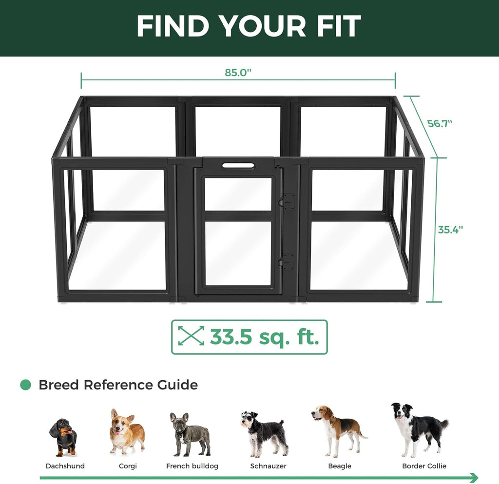 FXW AuraSpace Acrylic Indoor Dog Playpen for Puppies and Small Dogs, 24 Inch, 8 Panels, White