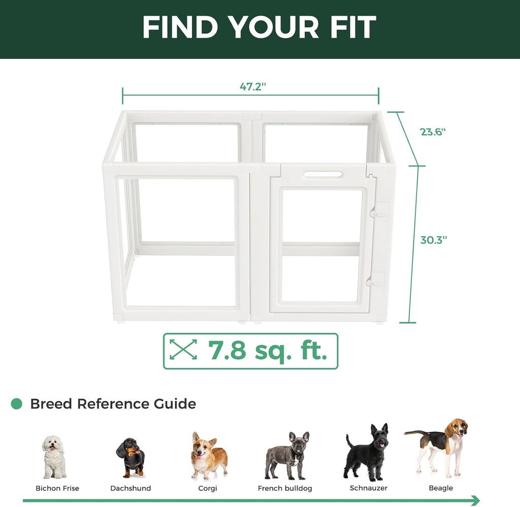 FXW AuraSpace Acrylic Indoor Dog Playpen for Puppies and Small Dogs, 24 Inch, 8 Panels, White
