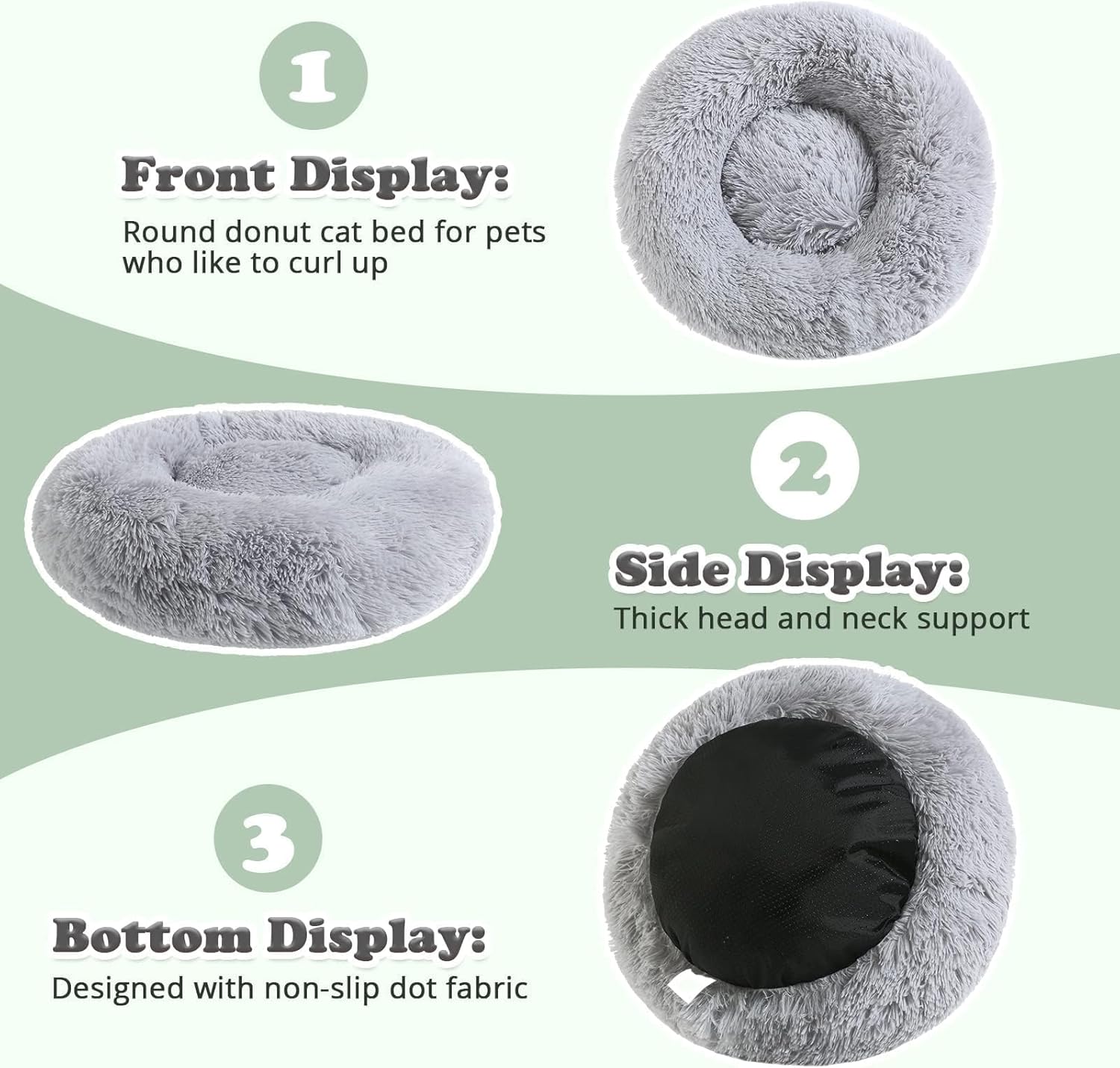JOLLYVOGUE Dog & Cat Bed, Calming Anti-Anxiety Pet Bed for Small Dogs, Fluffy Donut Cushion for Small and Medium Pets (20")