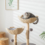 Modern Cat Tree for Indoor Cats Large Adult, 46" Tall Wooden Cat Tower for Large Cats with Scratching Post, Luxury Cat Condo, White