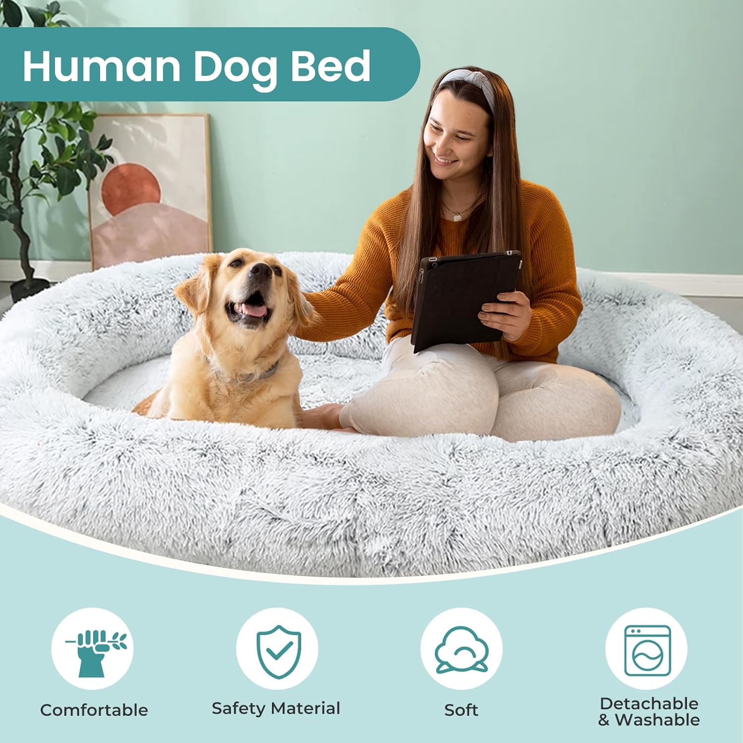 JOLLYVOGUE Dog & Cat Bed, Calming Anti-Anxiety Pet Bed for Small Dogs, Fluffy Donut Cushion for Small and Medium Pets (20")