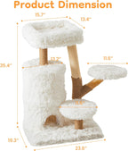 35-Inch Cat Tree for Indoor Cats, Multi-Level Tower with Sisal Posts, Dual Condos, Cushioned Perches & Removable Soft Cover, Natural Wood, Modern Cat Furniture for Large Cats, White