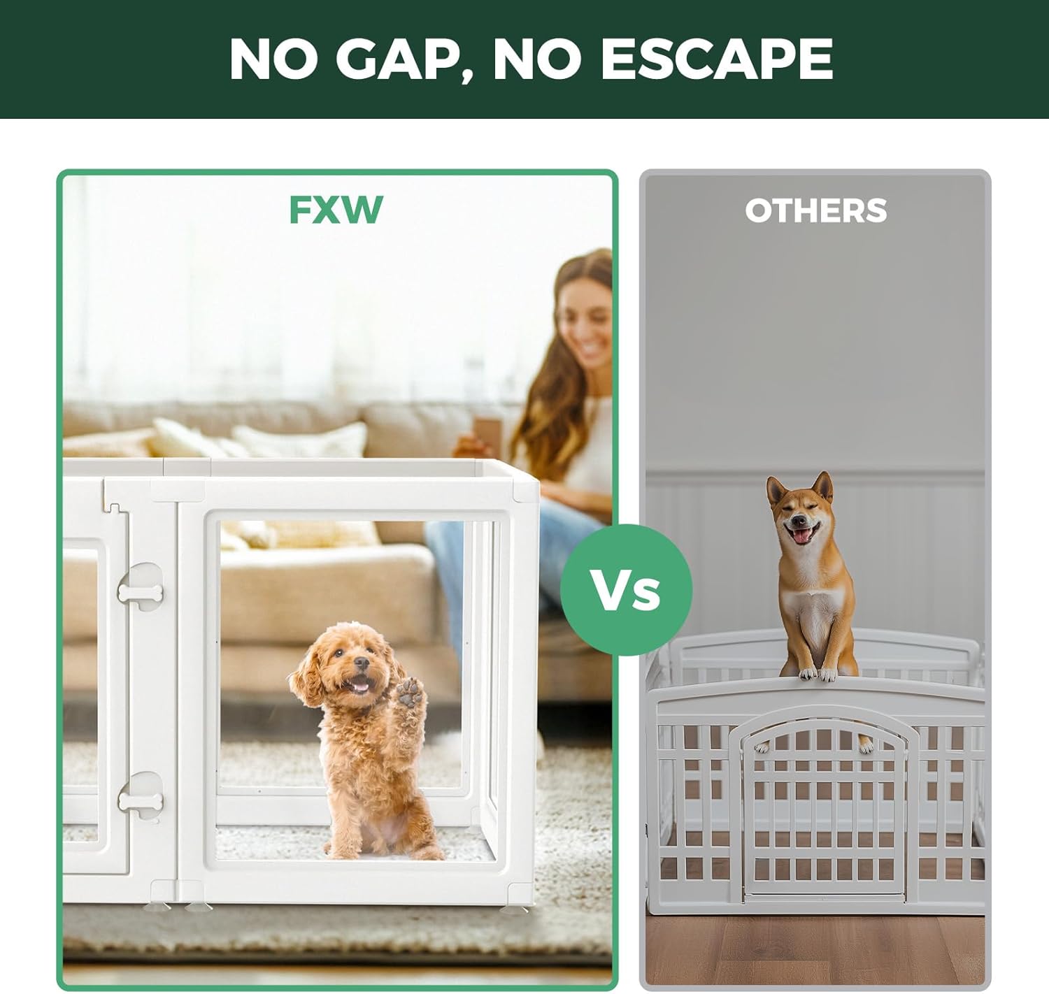 FXW AuraSpace Acrylic Indoor Dog Playpen for Puppies and Small Dogs, 24 Inch, 8 Panels, White