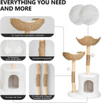 Modern Cat Tree for Indoor Cats Large Adult, 46" Tall Wooden Cat Tower for Large Cats with Scratching Post, Luxury Cat Condo, White