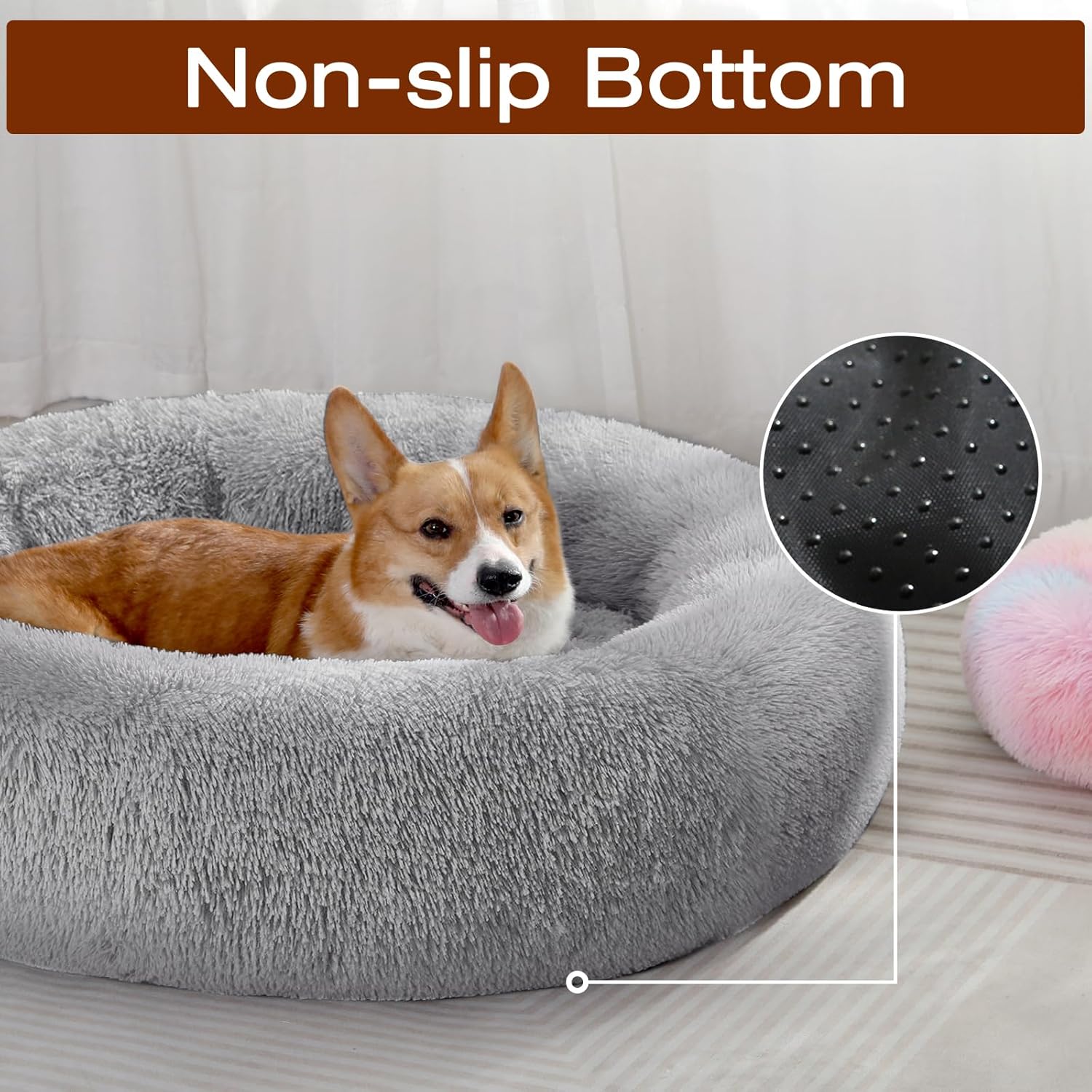JOLLYVOGUE Dog & Cat Bed, Calming Anti-Anxiety Pet Bed for Small Dogs, Fluffy Donut Cushion for Small and Medium Pets (20")