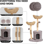 Modern Cat Tree for Indoor Cats Large Adult, 46" Tall Wooden Cat Tower for Large Cats with Scratching Post, Luxury Cat Condo, White