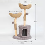 Modern Cat Tree for Indoor Cats Large Adult, 46" Tall Wooden Cat Tower for Large Cats with Scratching Post, Luxury Cat Condo, White