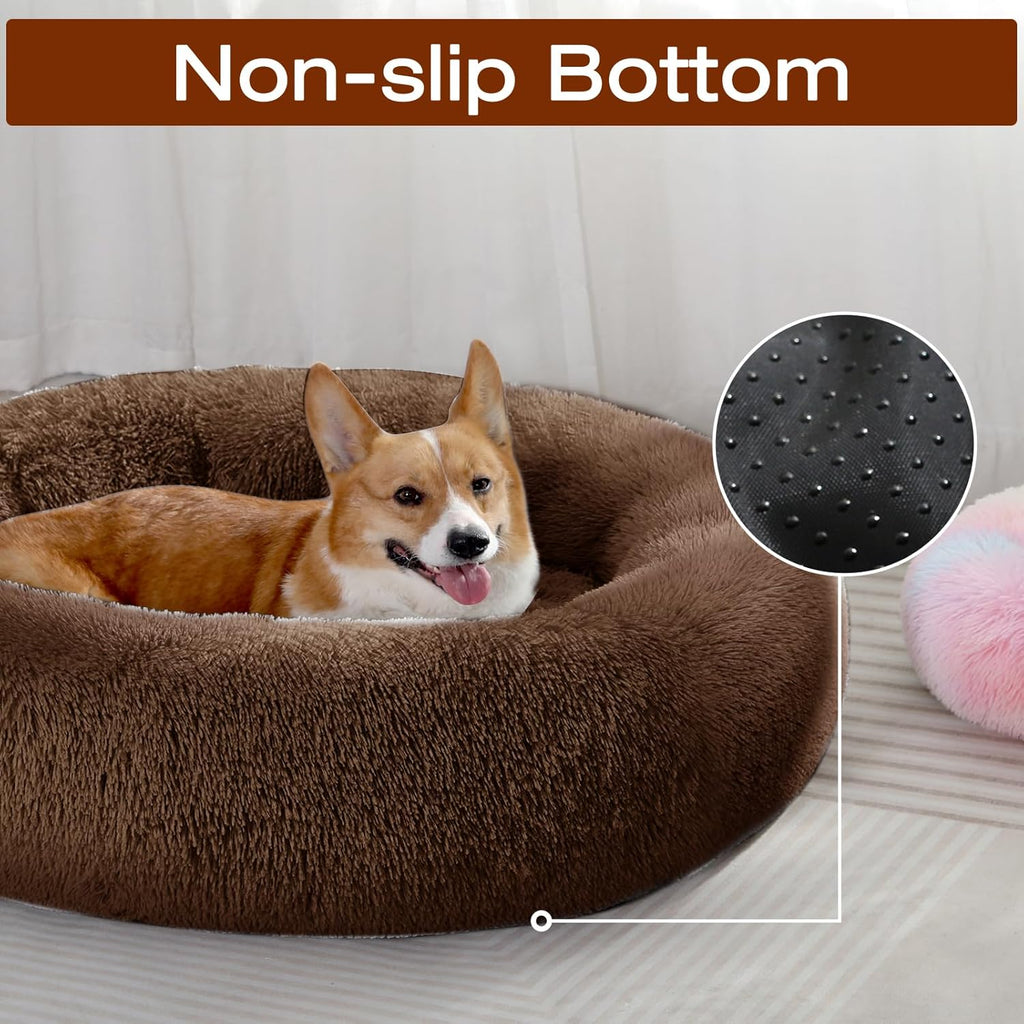 JOLLYVOGUE Dog & Cat Bed, Calming Anti-Anxiety Pet Bed for Small Dogs, Fluffy Donut Cushion for Small and Medium Pets (20")