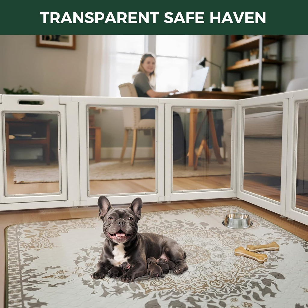 FXW AuraSpace Acrylic Indoor Dog Playpen for Puppies and Small Dogs, 24 Inch, 8 Panels, White