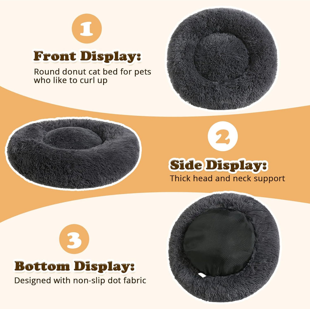 JOLLYVOGUE Dog & Cat Bed, Calming Anti-Anxiety Pet Bed for Small Dogs, Fluffy Donut Cushion for Small and Medium Pets (20")