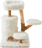 35-Inch Cat Tree for Indoor Cats, Multi-Level Tower with Sisal Posts, Dual Condos, Cushioned Perches & Removable Soft Cover, Natural Wood, Modern Cat Furniture for Large Cats, White