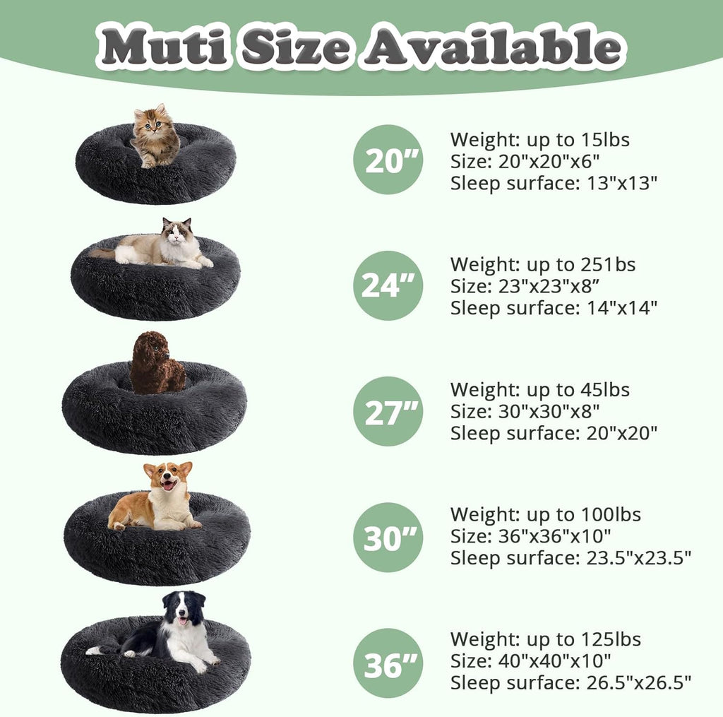 JOLLYVOGUE Dog & Cat Bed, Calming Anti-Anxiety Pet Bed for Small Dogs, Fluffy Donut Cushion for Small and Medium Pets (20")