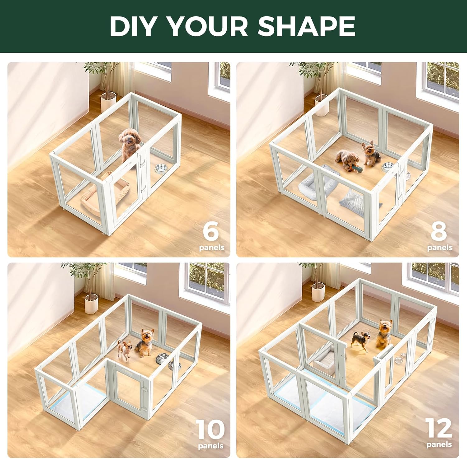 FXW AuraSpace Acrylic Indoor Dog Playpen for Puppies and Small Dogs, 24 Inch, 8 Panels, White