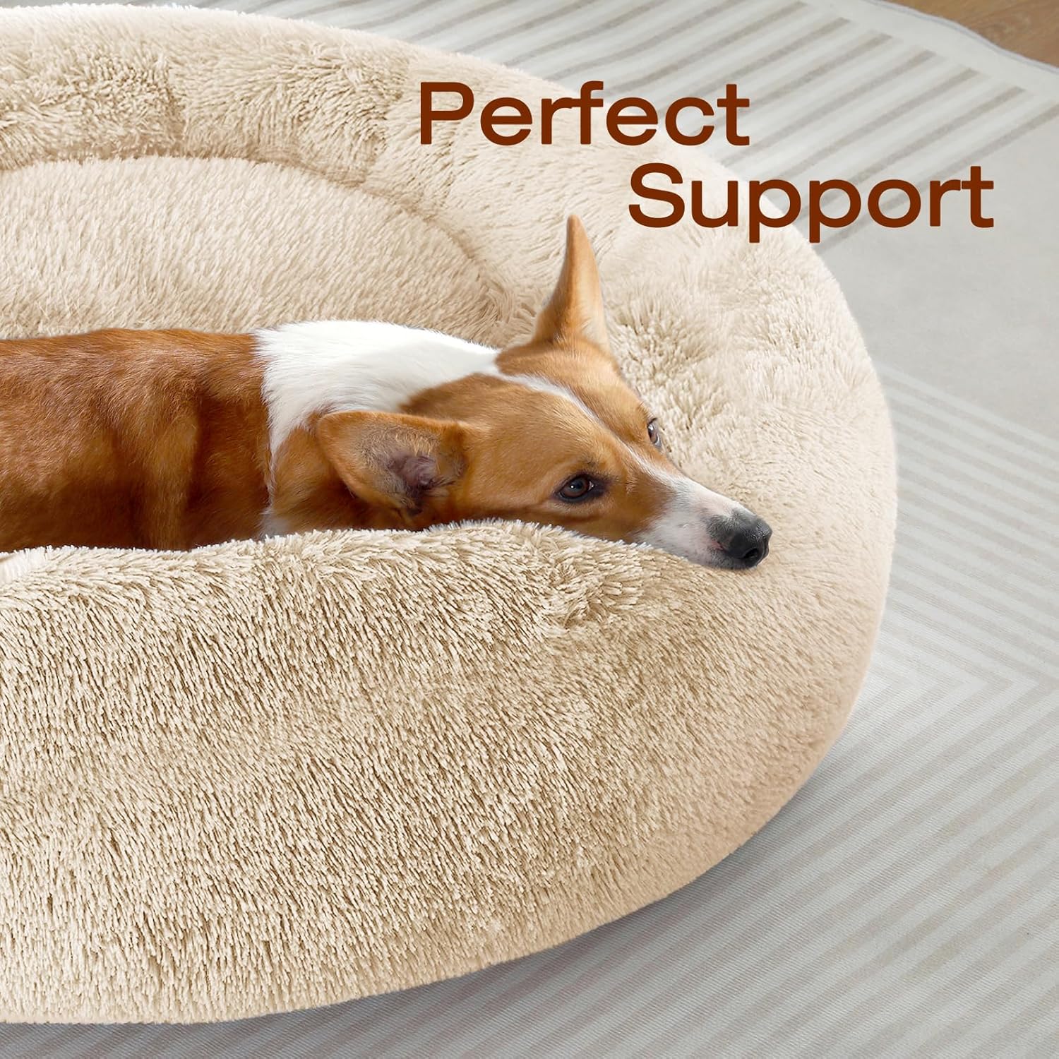 JOLLYVOGUE Dog & Cat Bed, Calming Anti-Anxiety Pet Bed for Small Dogs, Fluffy Donut Cushion for Small and Medium Pets (20")