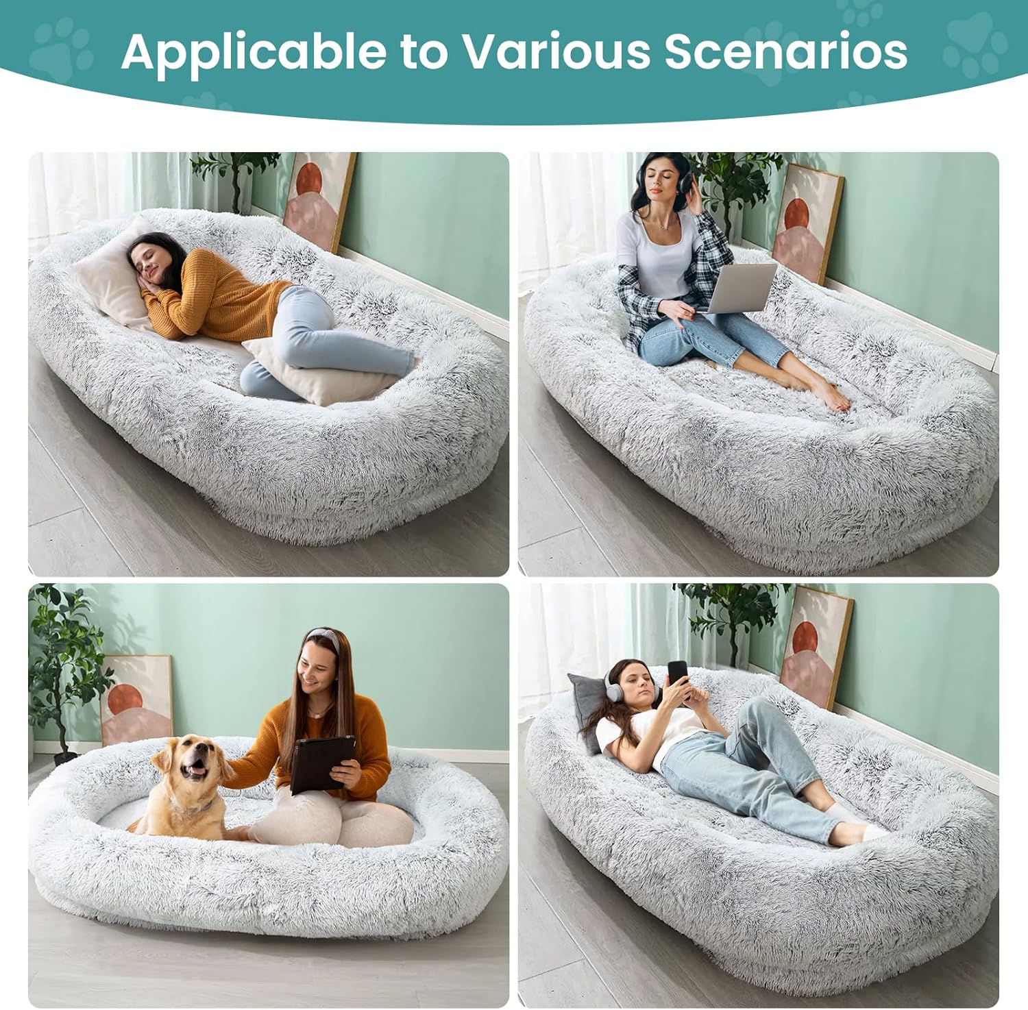 JOLLYVOGUE Dog & Cat Bed, Calming Anti-Anxiety Pet Bed for Small Dogs, Fluffy Donut Cushion for Small and Medium Pets (20")