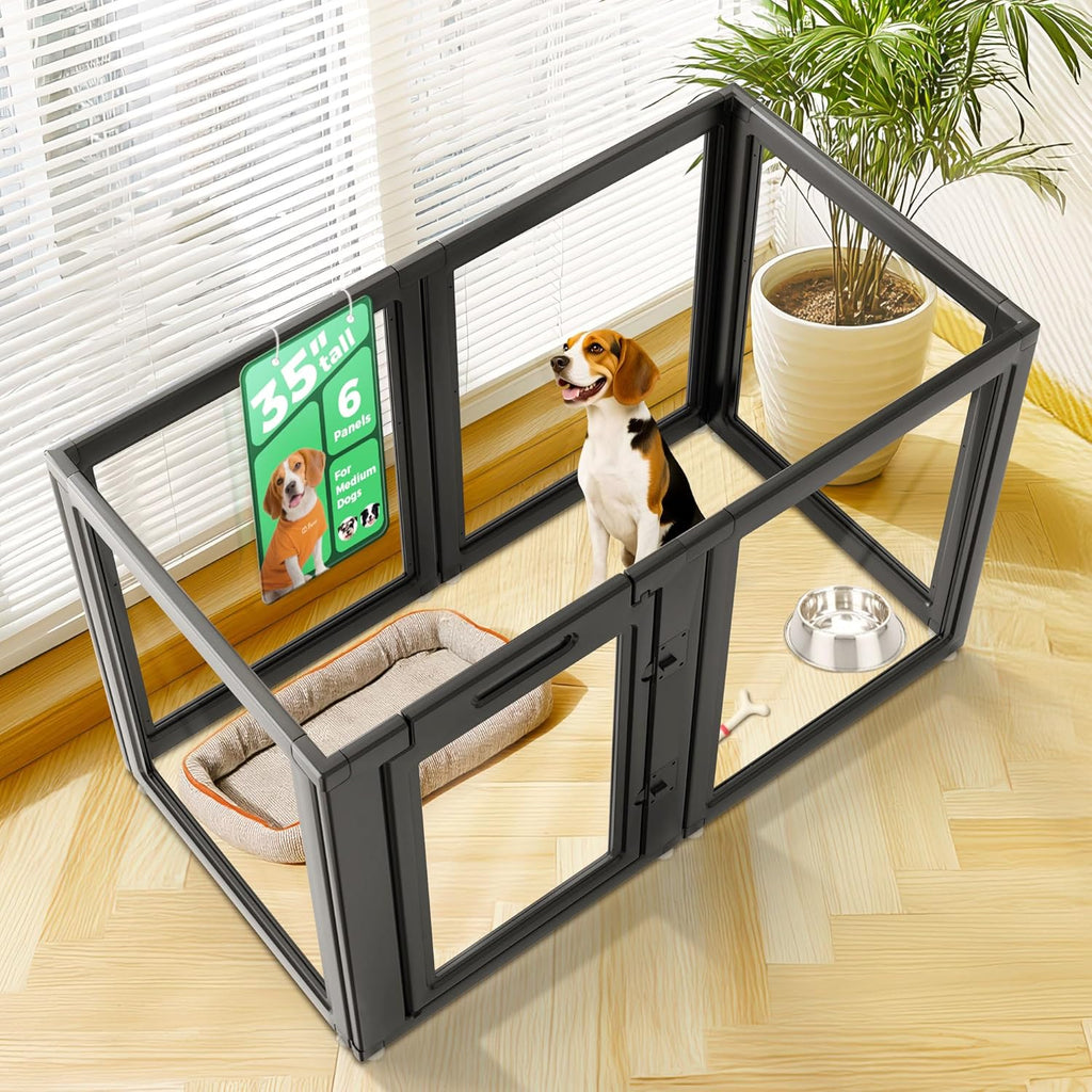 FXW AuraSpace Acrylic Indoor Dog Playpen for Puppies and Small Dogs, 24 Inch, 8 Panels, White