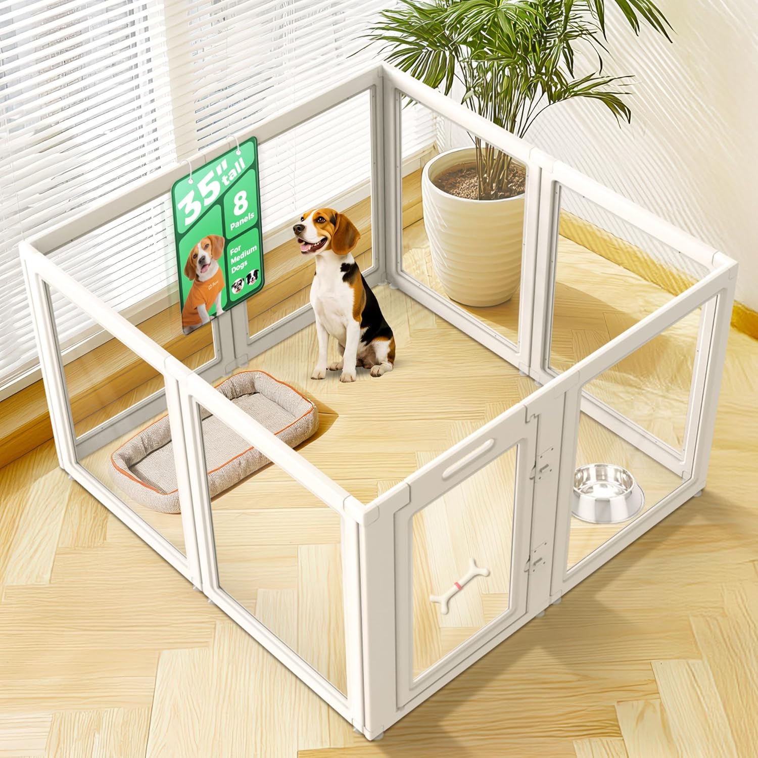 FXW AuraSpace Acrylic Indoor Dog Playpen for Puppies and Small Dogs, 24 Inch, 8 Panels, White