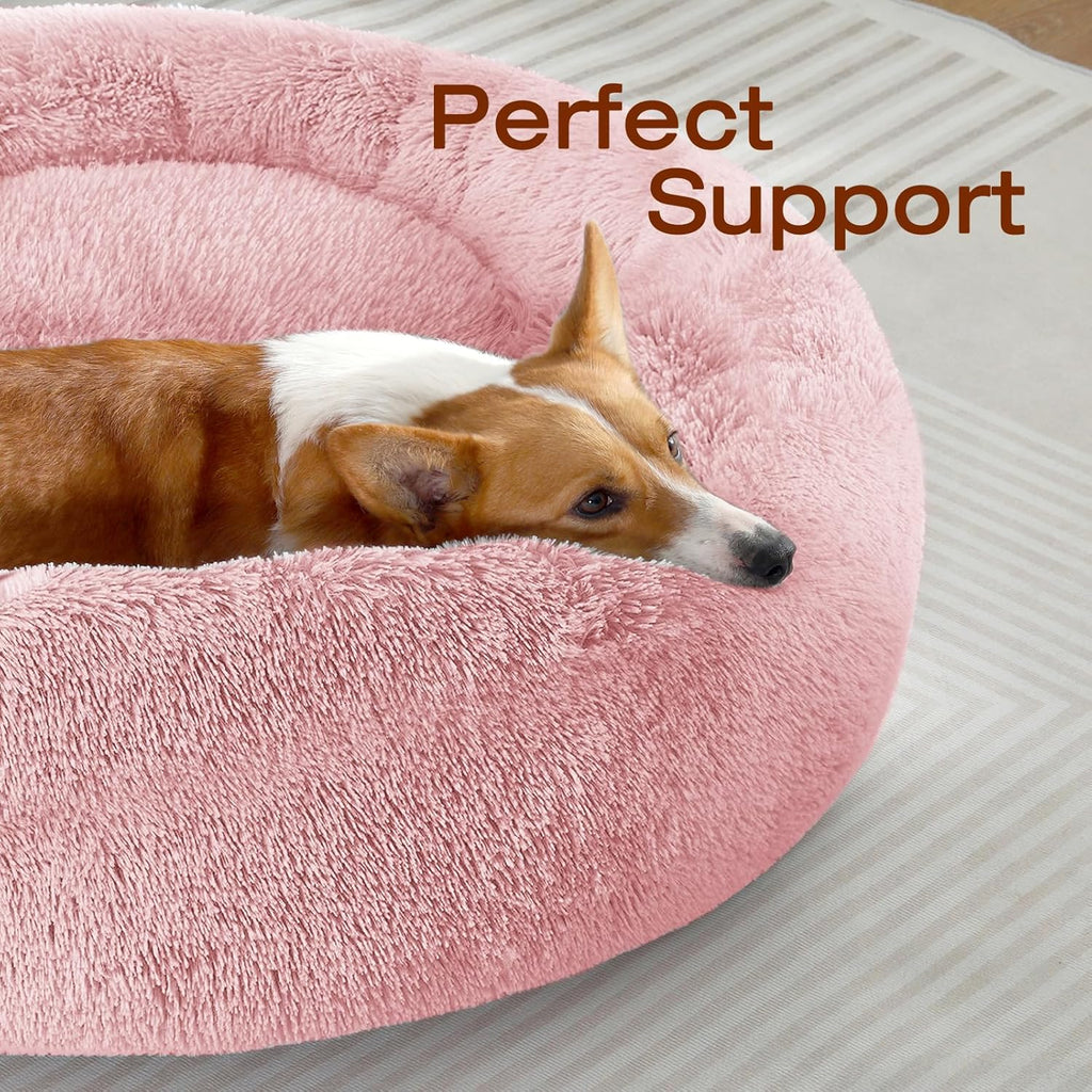 JOLLYVOGUE Dog & Cat Bed, Calming Anti-Anxiety Pet Bed for Small Dogs, Fluffy Donut Cushion for Small and Medium Pets (20")