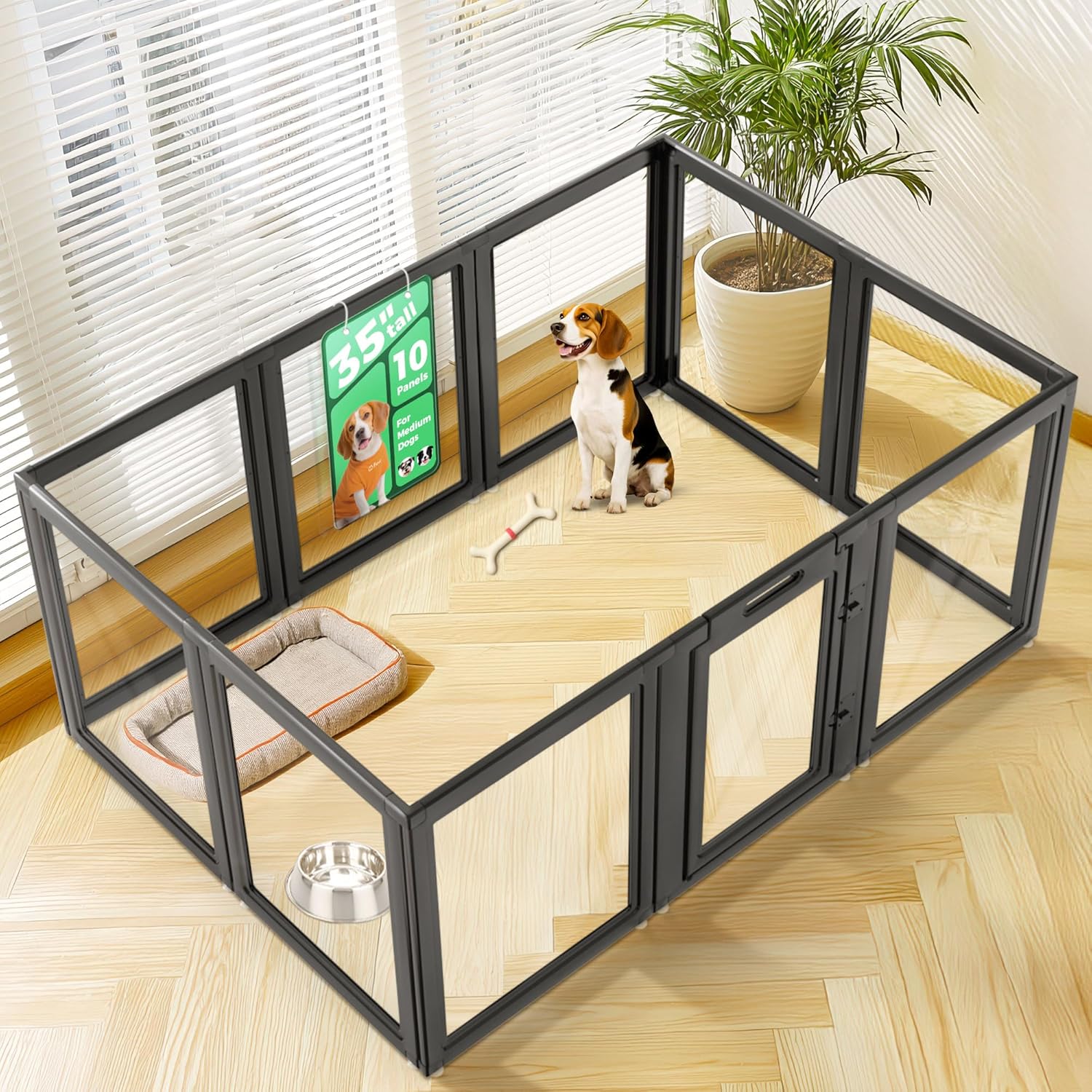 FXW AuraSpace Acrylic Indoor Dog Playpen for Puppies and Small Dogs, 24 Inch, 8 Panels, White