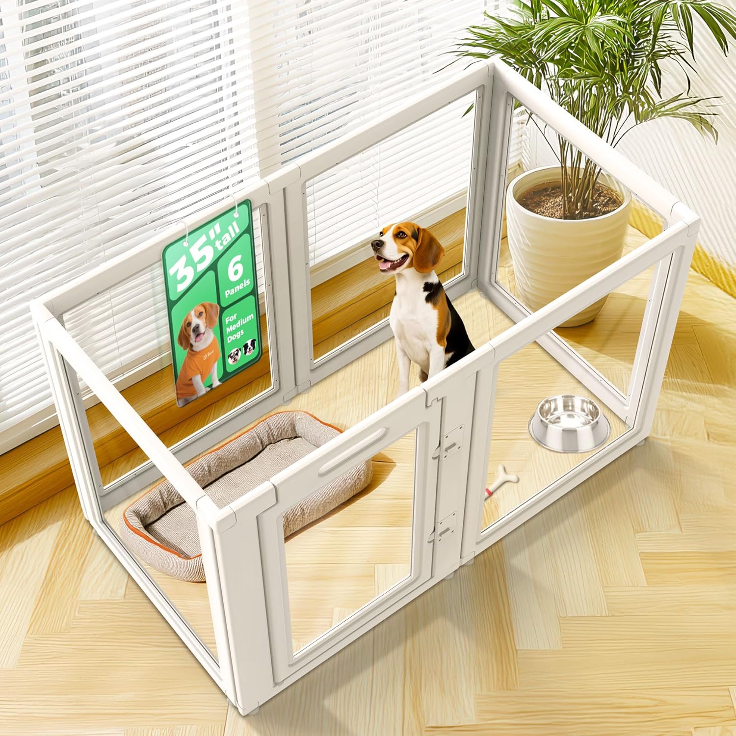 FXW AuraSpace Acrylic Indoor Dog Playpen for Puppies and Small Dogs, 24 Inch, 8 Panels, White