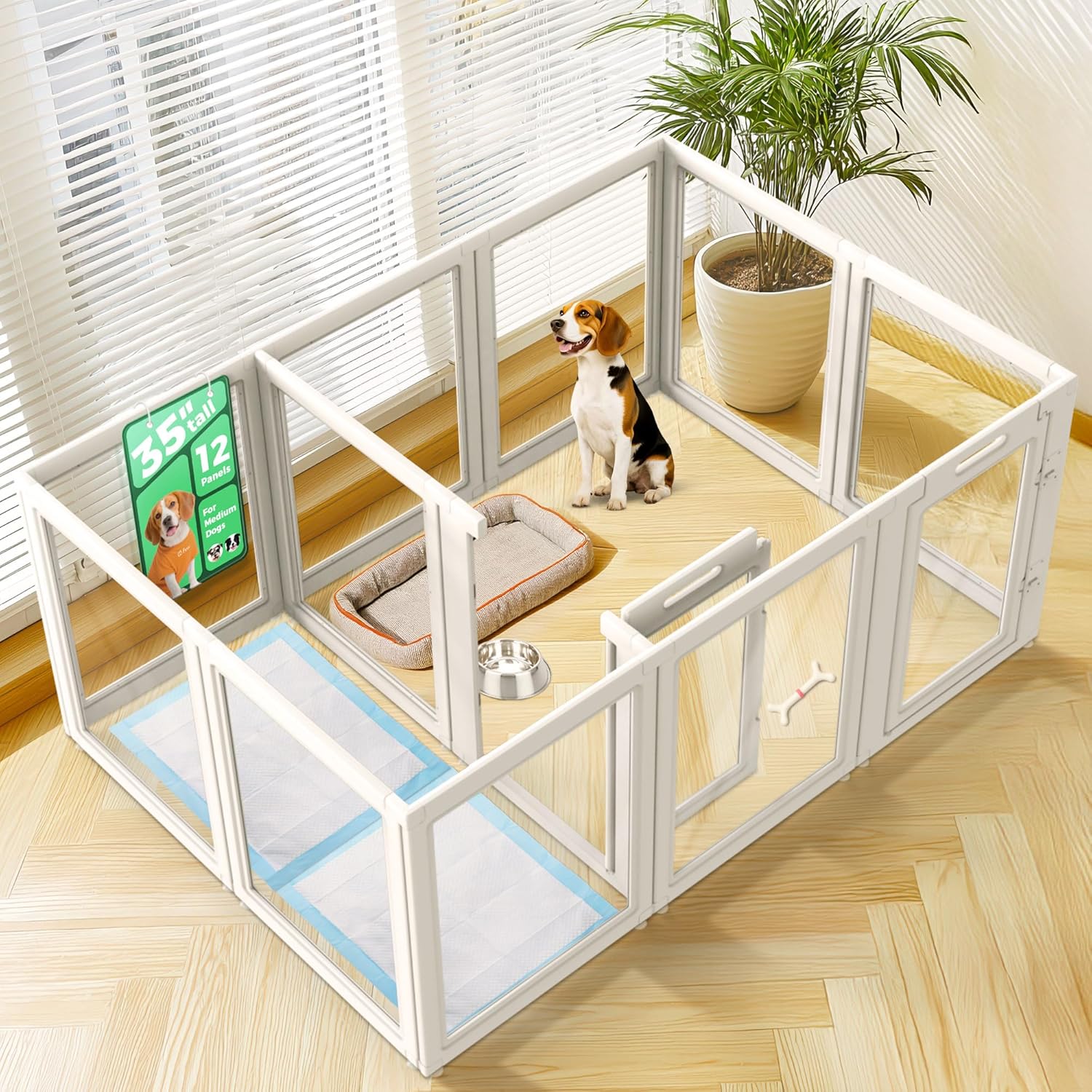 FXW AuraSpace Acrylic Indoor Dog Playpen for Puppies and Small Dogs, 24 Inch, 8 Panels, White