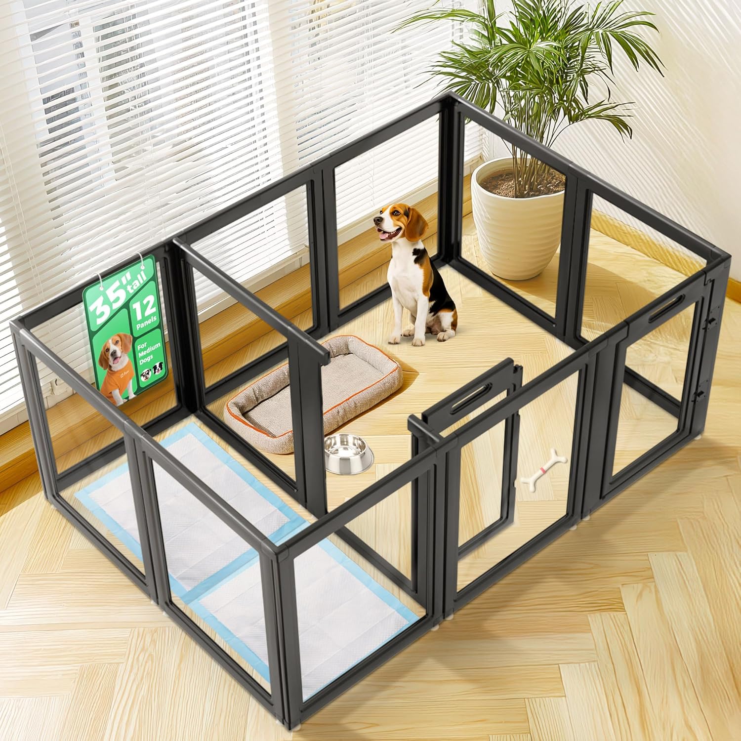 FXW AuraSpace Acrylic Indoor Dog Playpen for Puppies and Small Dogs, 24 Inch, 8 Panels, White