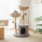 Modern Cat Tree for Indoor Cats Large Adult, 46" Tall Wooden Cat Tower for Large Cats with Scratching Post, Luxury Cat Condo, White