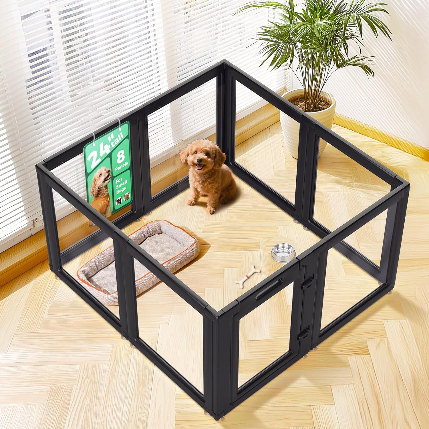 FXW AuraSpace Acrylic Indoor Dog Playpen for Puppies and Small Dogs, 24 Inch, 8 Panels, White