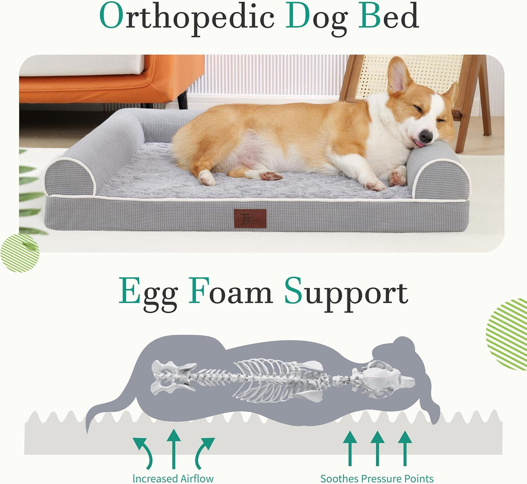 Orthopedic Dog Beds for Large Dogs,Waterproof Lined Egg Crate Foam Pet Bed Mat with Removable and Washable Cover and Non Slip Bottom,Dog Sofa Bed